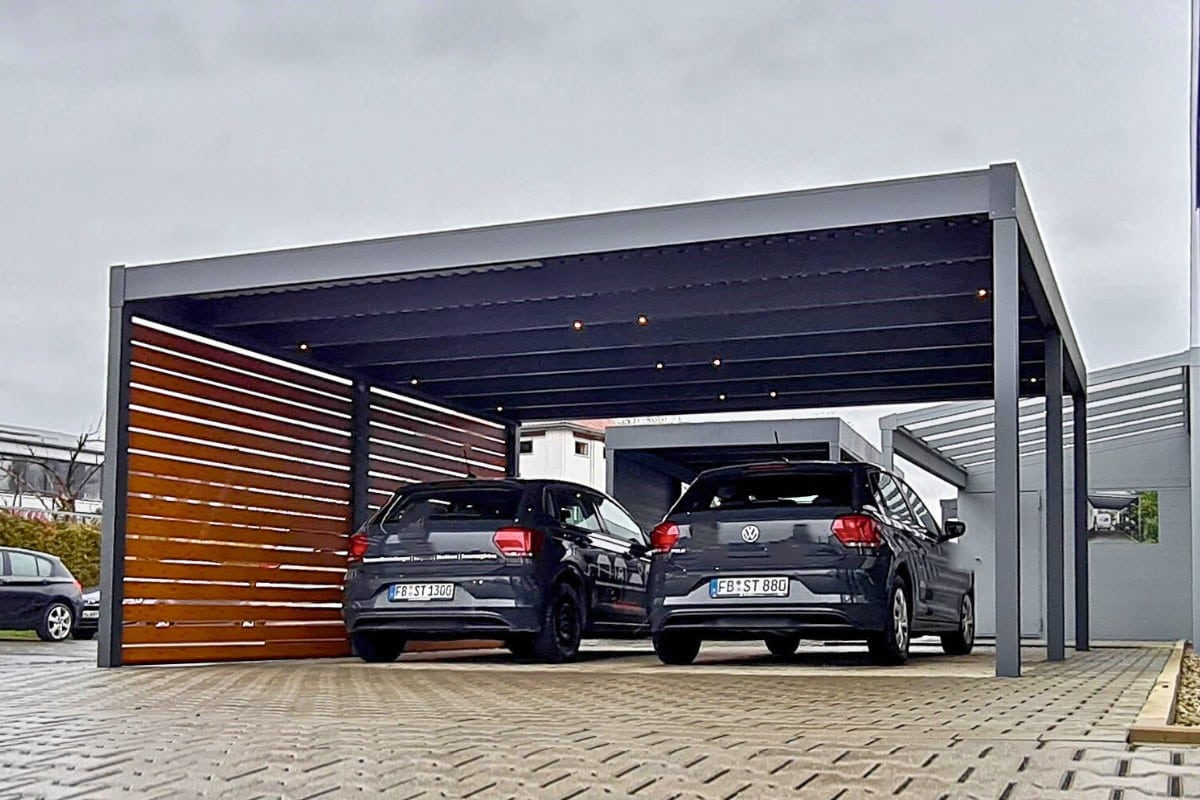 Alumiininen kahden auton autokatos Schweng Sunshade asentaa Alumiininen kahden auton autokatos Schweng Sunshade asentaa